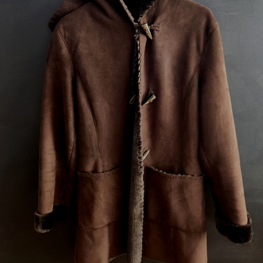 Oscar De La Renta Faux Suede Leather Coat